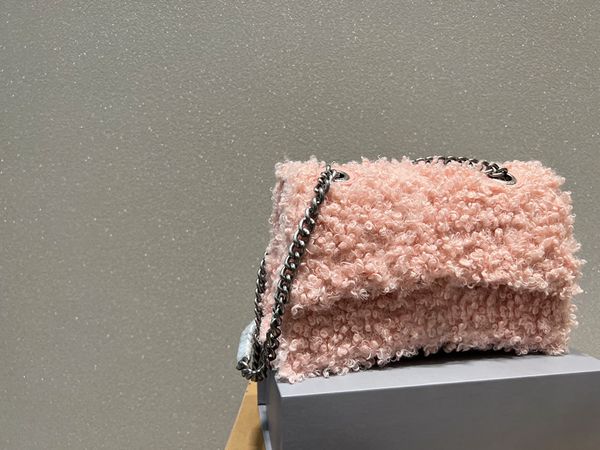 

furry chain bag casual clamshell purse luxury handbag designer women bag hourglass one shoulder bag plush crossbody shopping
