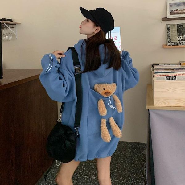 

men s hoodies sweatshirts oversized hoodie couple outfits sweatshirt kpop loose womens clothing cute bear fashion warm female jackets sweat, Black