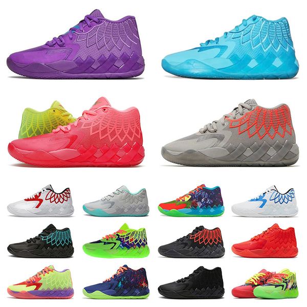 

mens lamelo ball mb 01 basketball shoes rick and morty rock ridge red unc buzz city black blast galaxy not from here queen city purple sport