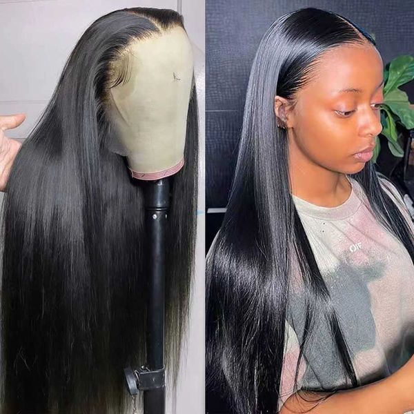 

lace wigs 13x6 hd frontal bone straight human hair for women pre plucked brazilian 34 inch 13x4 front 230106, Black;brown