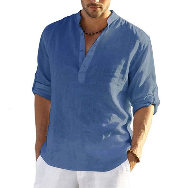 

men's casual shirts linen long sleeve solid color cotton hemp 230107, White;black