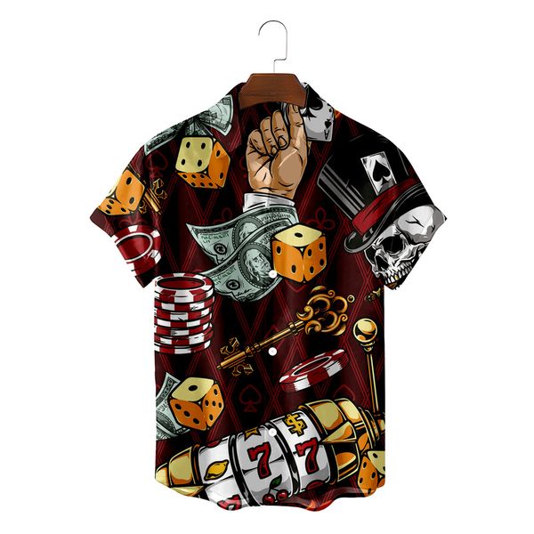 

men's casual shirts hawaiian fashion summer beach skull poker for men oversized vintage clothing camisa 5xl 230107, White;black