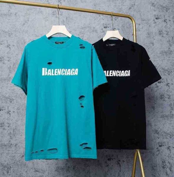 

designer vintage oversized sweat luxe t shirt mens womans summer paris b family letter printed turtle cracked hole retro couple for tshirt 2, White;black