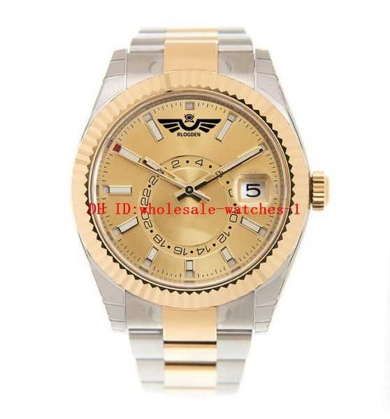 

11 style classic men's watch sky 326933 42mm champagne dial automatic mechanical watches two tone gold luminous wristwatches, Slivery;brown