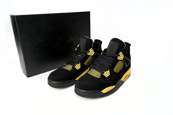 

4 thunder black white tour yellow basketball shoes mens women designer shoes 4s sports sneakers original quality with box size us7-13