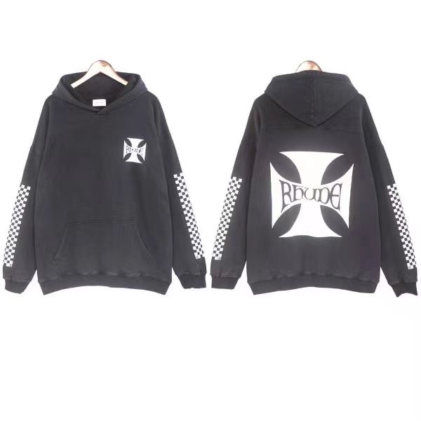 

men's rhude designer correct version of the print niche hoody tide washed made old vintage american high street hoodieoiujkmg, Black