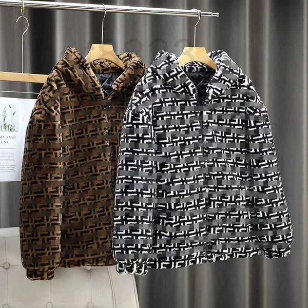 

men's fur & faux designer winter fur jacket mens woolen coat hooded jackets fashion double f embroidered trench coats men women zip win, Black