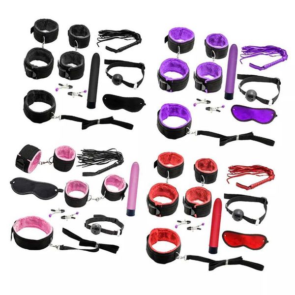 

beauty items 8pcs couples toys plush handcuffs strap whip rope bandage dildos vibrators set kits