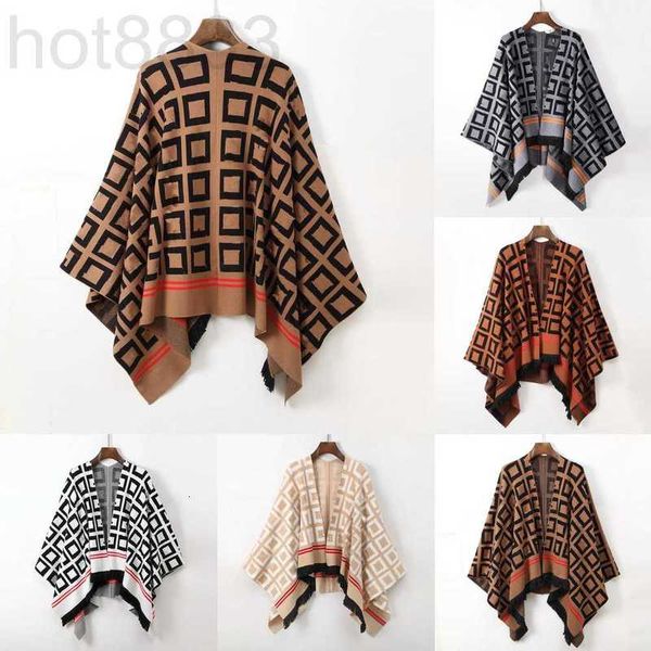 

women's sweaters designer new luxury clothes womens sweater cardigan with f women thick warm plaid poncho and wrap knitted pashmina cas, White;black