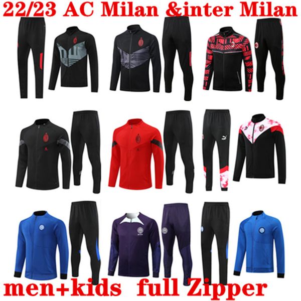 

2022 2023 inter ac tracksuit lautaro chandal futbol soccer milano men and kids training suit 22/23 milans camiseta de foot full zipper jacke, Black