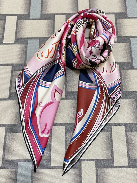 

women's square scarf scarves 100% twill silk material pink print letters cute pig pattern size 90cm- 90cm, Blue;gray