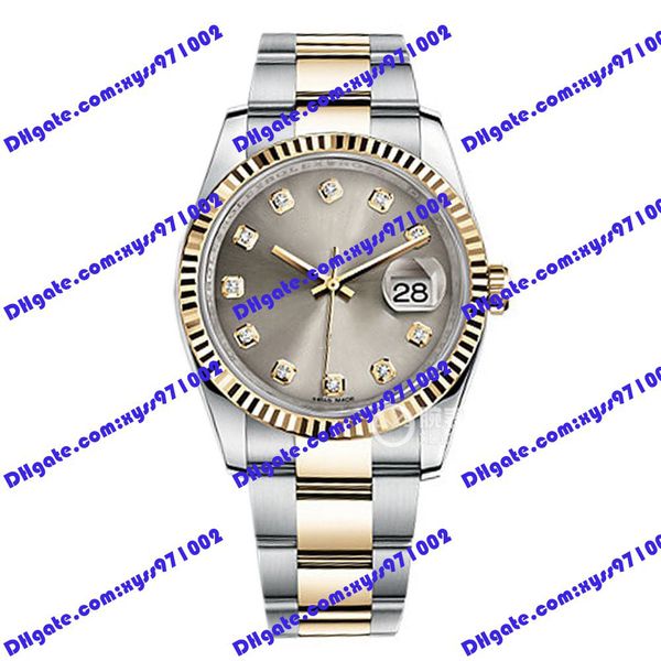 

highquality men's watch 2813 automatic mechanical women's watch 116233 36mm grey diamond dial gold stainless steel strap wristwatc, Slivery;brown