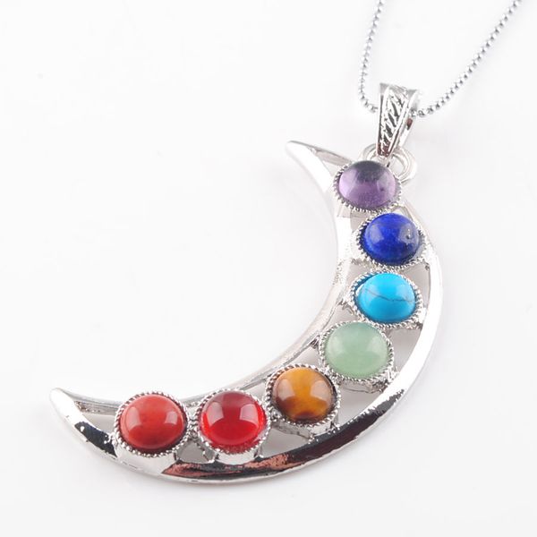 

yowost 7 chakras natural stones pendants health amulet healing necklace chains 45cm jewelry charms pendant bn324, Silver