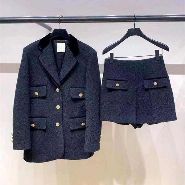 

women s two piece pants office ladies two piece set black vintage woolen single breasted french brand elegant shorts suit 230109, White