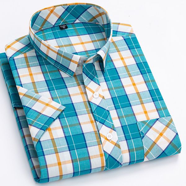 

men's casual shirts summer m6xl cotton fashion plaid for short sleeve single patch pocket simple design standardfit 230107, White;black