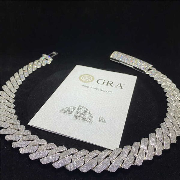

custom 20mm width 4 rows vvs moissanite cuban link chain s925 bling diamond heavy miami necklace hip hop, Silver