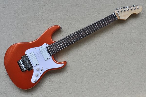 

factory custom metal orange electric guitar with 7 strings chrome hardwares white pickguard can be customized