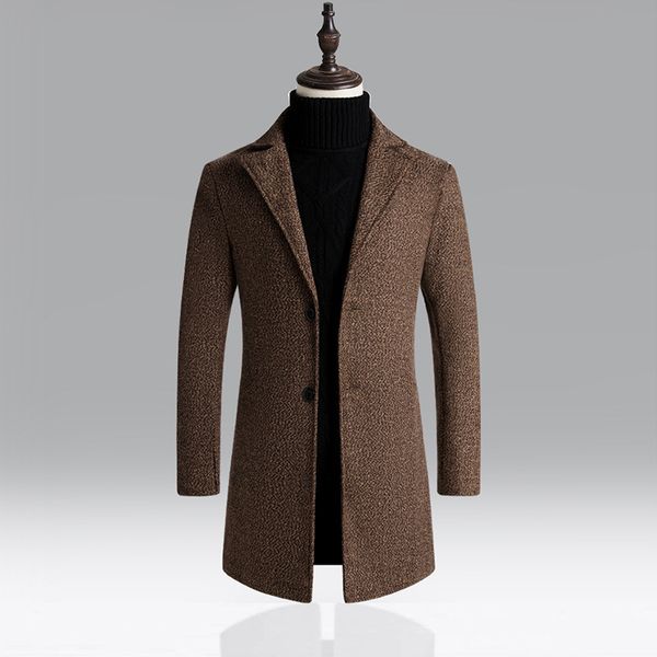 

men's wool blends winter quality en coats singlebreasted lapel slim solid overcoat autumn male blend windbreaker retro 230107, Black