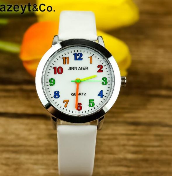 

colorful nemeral watches children girls boys mutil color pointer cute casual fashion bracelet student clock wristwatch for gift, Slivery;brown