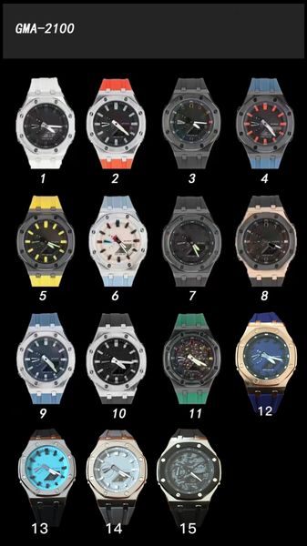 

iced out watch men's sports digital 2100 watch alloy dial pu with waterproof led world time full-function oak series, Slivery;brown