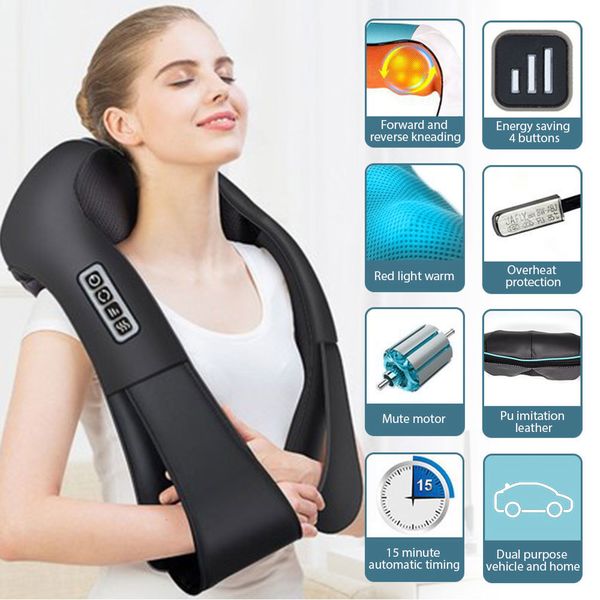 

face care devices u shape home car electrical kneading shoulder and neck massager light wave heating 4d cervical spine massage shawl 230109