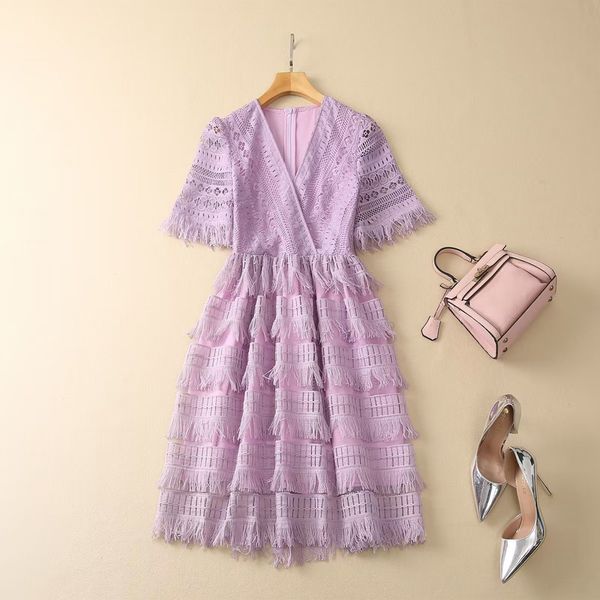 

milan runway dress 2023 spring summer short sleeve v neck fashion designer dresses brand same style dress 0110-2, Black;pink