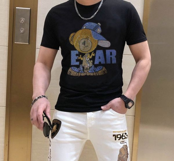 

borunke man brand t shirt designer pullovers new fashion rhinestones men, White;black