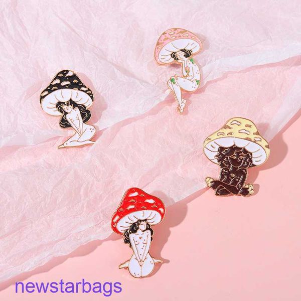 

manufacturer gift wholesale mushroom man brooch girl creative anthropomorphic plant metal, Gray