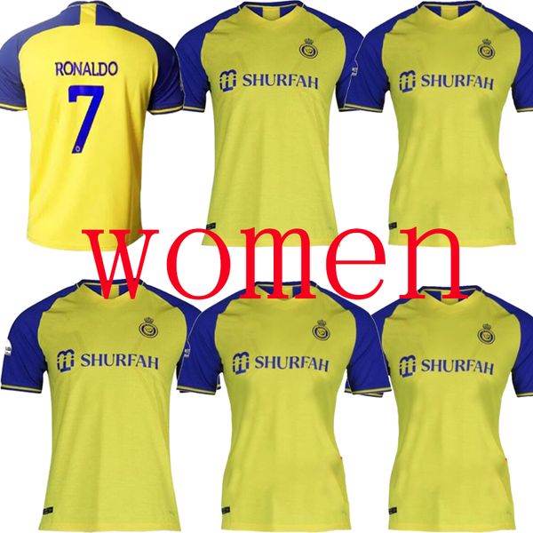 

al nassr fc women soccer jerseys ronaldo 2022 2023 home yellow away cr7 gonzalo martinez talisca football shiirt, Black;yellow