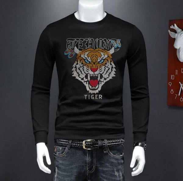 

2023 borunke fashion brand men's rhinestone pullover sweatshirt winter new male casual mens pullover, Black