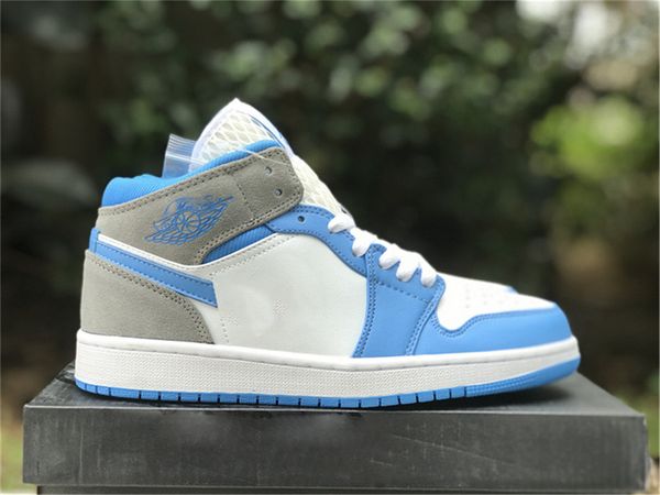 

2023 authentic 1 mid university blue athletic shoes men women true blue white cement grey lost and found muslin black 1s sports sneakers wit, White;red