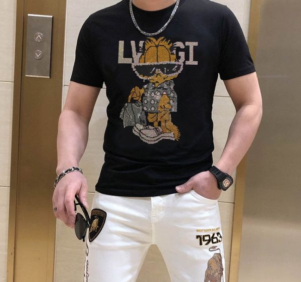 

borunke janpanese rhinestones t shirt pullover tees men casual fashion t-shirt, White;black