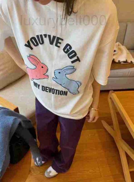 

women's t-shirt designer 2023 early spring new sweet cool careful machine color contrast rabbit letter printing casual short-sleeved t-, White