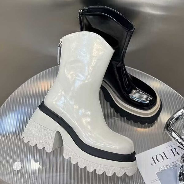 

boots new winter ladies ankle round toe zipper shoes 2022 black thick heel botas mujer 221215