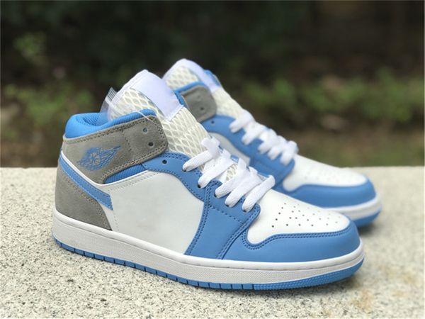 

authentic 1 mid university blue athletic shoes men women true blue white cement grey lost and found muslin black 1s sneakers size 36-47, White;red