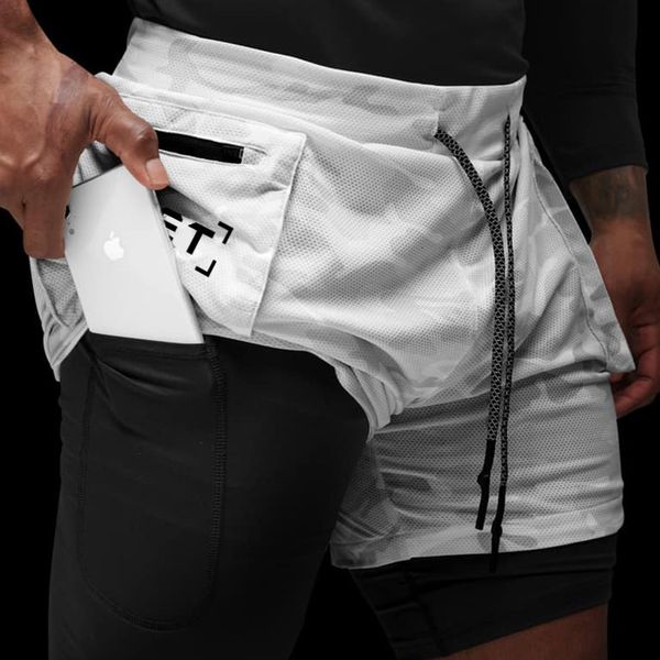 

men's shorts gym running summer sports fitness doublelayer quickdrying breathable brand camouflage white casual short 230110, White;black