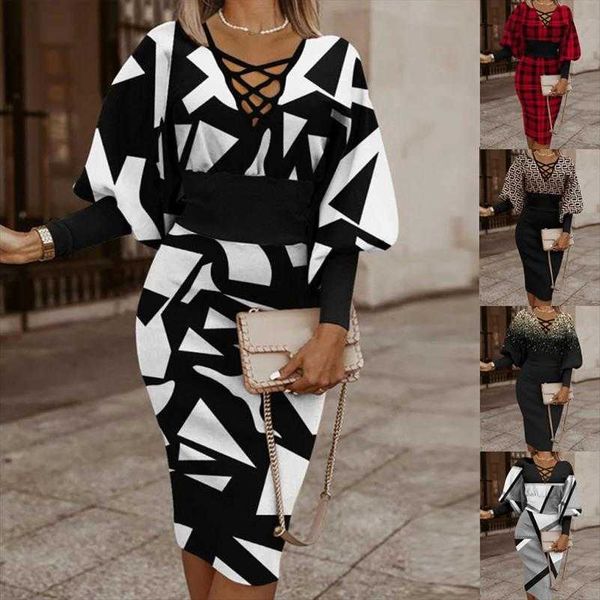 

autumn and winter long sleeve dress v neck tight waist sheath womens clothing, Black;gray