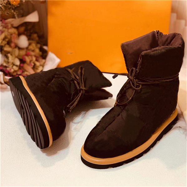 

women designer pillow comfort ankle boots nylon canvas laces nappa leather mules classic snow quilted booties fabric linings winter sneakers, Black