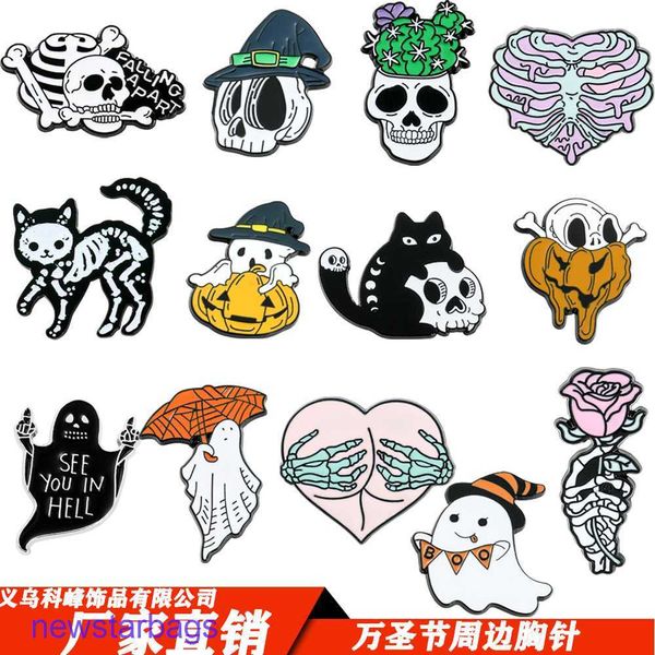 

manufacturer gift wholesale halloween surrounding skulls brooch wind flower head chest alloy paint badge pin batch, Gray