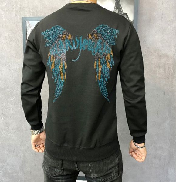 

borunke designer rhinestone brand men pullover sweatshirt casual clothing 4 color fashion new, Black