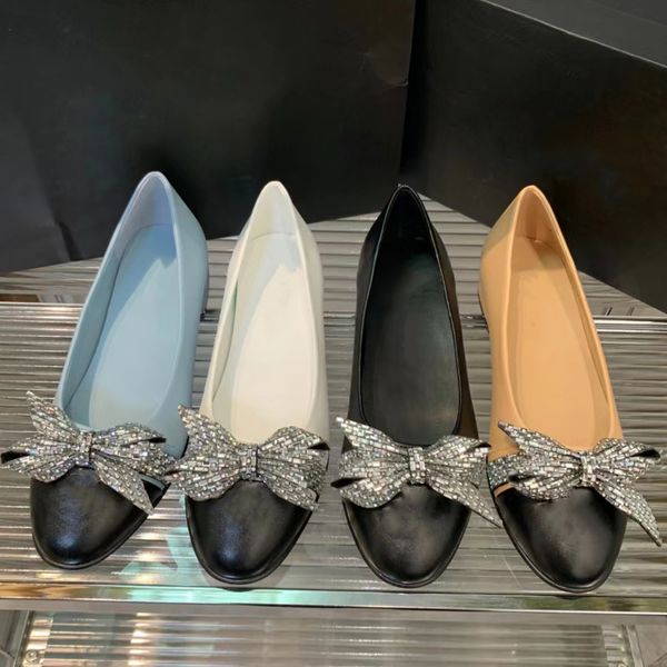 

bowknot ballet flats shoes crystal dress shoes seasonal casual summer beach half fashion woman loafers designers luxury, Black