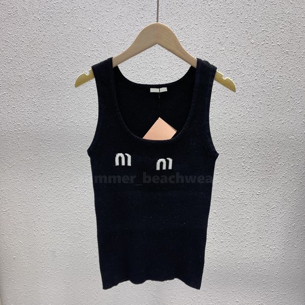 

letter jacquard knits vest women breathable knitted vests spring summer knitted women t-shirts, White