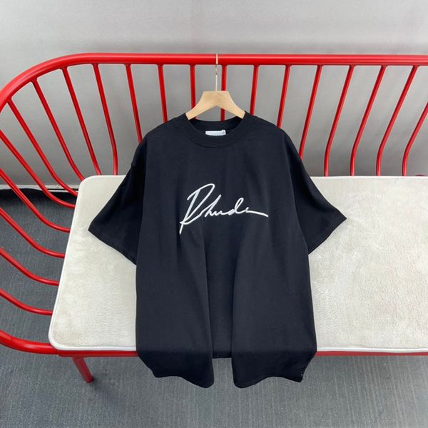 

22fw usa tee t shirt high street summer signature men women skateboard embroidery casual streetwear cotton tshirt, Black;brown