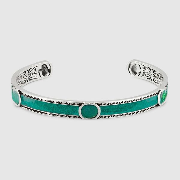

2023 new g bangle bracelet for woman men 925 silver green enamel letter engraved designer bracelets jewelry open bangles lady party wedding, Black