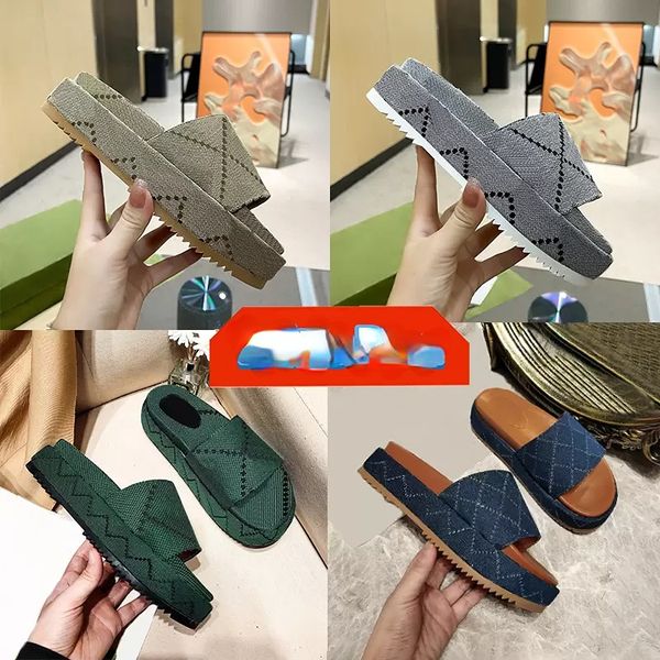 

new mid-heel platform slide sandals designer slipper fashion 5cm slides beige blue grey mouse printed canvas luxury summer men women beach s, Black