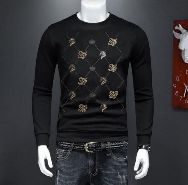 

borunke designer sweatshirt rhinestone new clothes men's pullover street pullover, Black