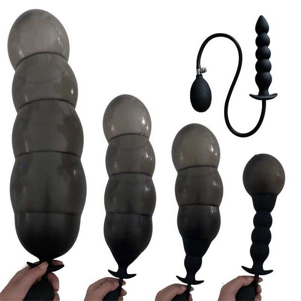 

toy massager massager expansion diameter 14cm inflatable long dildo anal plug with 5 beads built-in silicone column huge butt ass dilator to