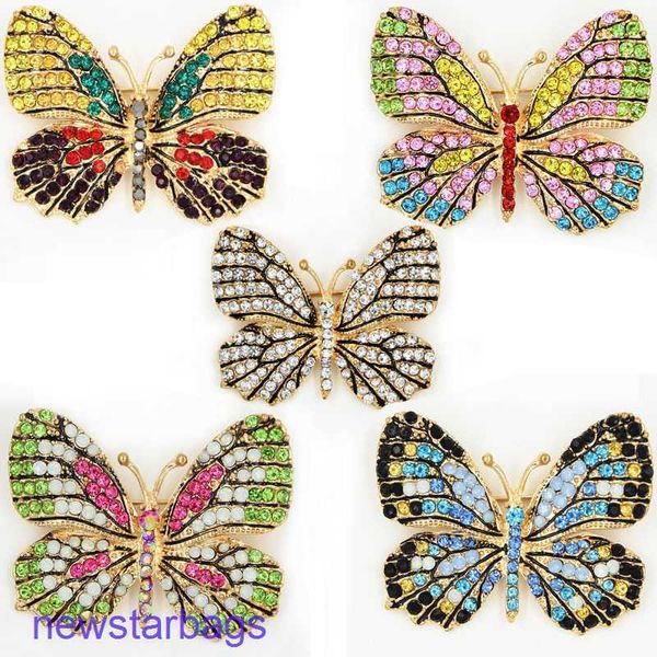 

manufacturer gift wholesale better selling fashion colorful diamond butterfly brooch dripping oil cute insect clothing versatile collar pin, Gray