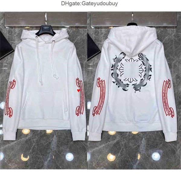 

fashion mens designer heart sweatshirts classic brand ch loose chromes hoodie horseshoe sanskrit print luxury zipper jacket pullover hooded, Black