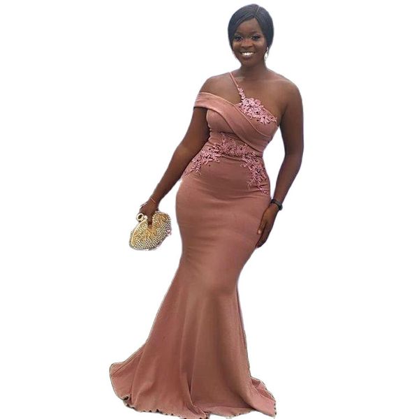 

2023 mermaid satin evening dresses appliques one shoulder long prom party gowns women plus size, Black;red